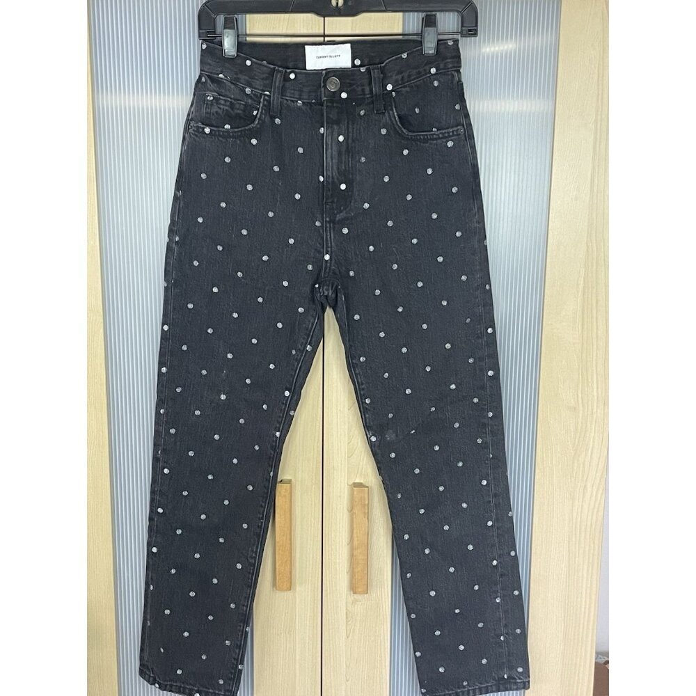 Current/Elliott Black Polka Dot Jeans Sz 25 High‎ Rise Vintage Cropped Hem Boho